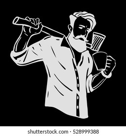 Hipster. A bearded man with a mug of coffee.This illustration can be used as a print on t-shirts and bags, stationary or as a poster. 
