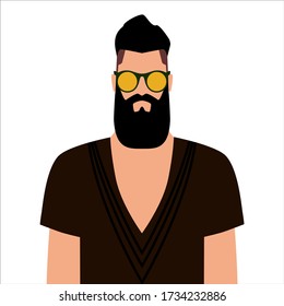 Hipster. A bearded man sunglasses. Fashionable haircut. Modern and fashionable image. Vector illustration isolated on a white background for design and web.