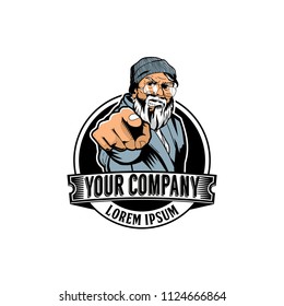 hipster bearded old man vector logo template