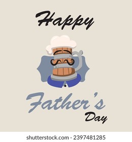 Hipster beer character with mustache Father day template Vector illustration