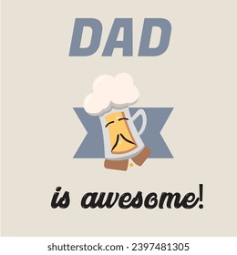 Hipster beer character with mustache Father day template Vector illustration