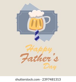 Hipster beer character with mustache Father day template Vector illustration