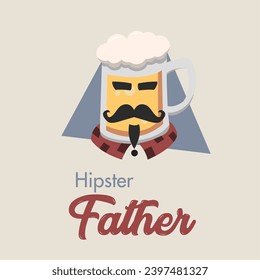 Hipster beer character with mustache Father day template Vector illustration