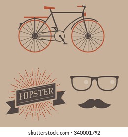 Hipster Bike Mustache Badge Elements
