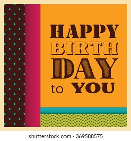 Hipster birthday card. Retro pattern illustration. Greetings card template. 