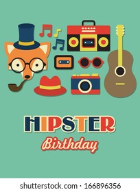 hipster birthday card. vector illustration