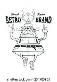 Hipster bizarre character with brand emblem. Vector illustration.