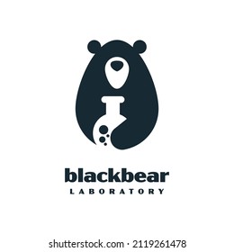 Hipster black bear chemistry laboratory science laboratory logo vector icon illustration