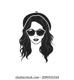 Hipster Black and White, Girls Hairstyle Vector illustration