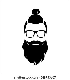 Hipster Black and White. Monocle. Man Bun Hairstyle.