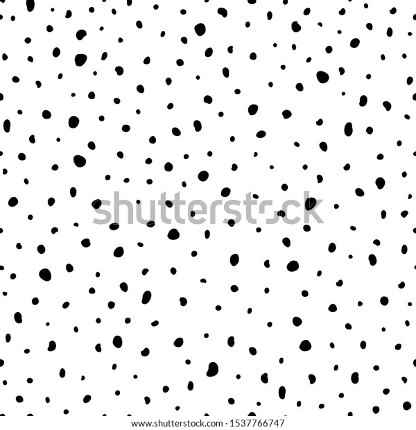 Hipster\
black and white seamless polka dot pattern. Vector irregular\
abstract texture with random hand drawn\
spots.