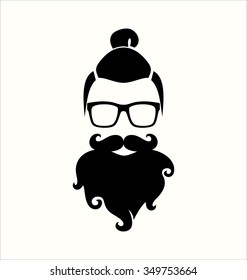 Hipster Black and White. Top Knot Hairstyle. Mustaches. Beard.