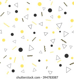Hipster Black and yellow Pattern Abstract Retro. Jumble Geometric Line Shapes, circle and triangle. Vector illustration seamless background for textile fabric design, paper and website design