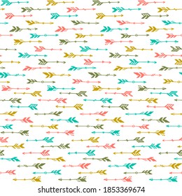 Hipster boho arrows graphic seamless ornament. Ethnic apache design. Tribal indian theme. Boho arrows illustration. Kids clothes textile print patter. Hunting objects.