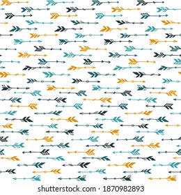 Hipster boho arrows graphic seamless pattern. Ethnic rustic design. Indigenous indian theme. Valentine arrows isolated. Boys room wallpaper pattern. Weapon objects.