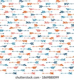 Hipster boho arrows vector seamless pattern. Ethnic rustic design. Indigenous indian motive. Valentine arrows isolated. Kids clothes fabric print patter. Weapon symbols.