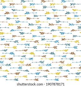 Hipster boho arrows vector seamless ornament. Ethnic apache design. Tribal indian motive. Boho arrows illustration. Scrapbook or wrapping paper pattern. Hunting objects.