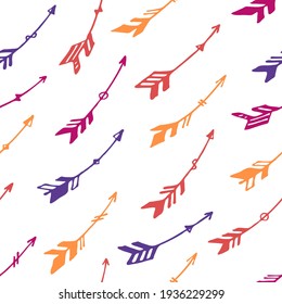 Hipster boho arrows vector seamless ornament. Ethnic aztec design. Indigenous american motive. Boho arrows isolated. Kids clothes textile print patter. Hunting objects.