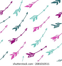 Hipster boho arrows vector seamless ornament. Ethnic navajo design. Native american motif. Doodle arrows isolated. Kids clothes fabric print patter. Hunting symbols.
