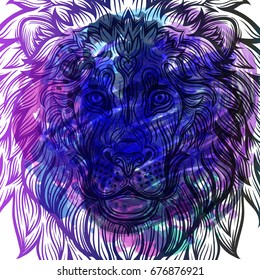  Hipster  Boho chic handcrafted colorful background.Vector. Excellent lion graphic style on beautiful watercolor background.