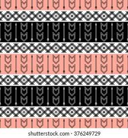 Hipster boho style seamless pattern.  Ethnic aztec elements. Abstract vector illustration with arrows.