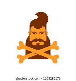 Hipster and bones. Beard and Crossbones. Fashionable head guy. Barbershop symbol. Vector illustration
