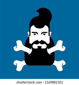 Hipster and bones. Beard and Crossbones. Fashionable head guy. Barbershop symbol. Vector illustration
