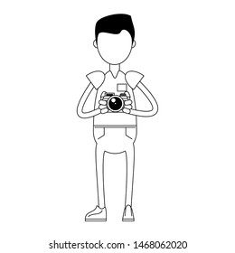 hipster boy with analogic camera Vector design illustration