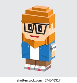 Hipster boy character design - style, isometric, Vector illustration