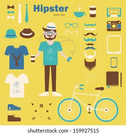 Hipster boy infographic concept background with icons