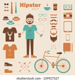 Hipster boy infographic concept background with icons