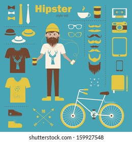 Hipster boy infographic concept background with icons