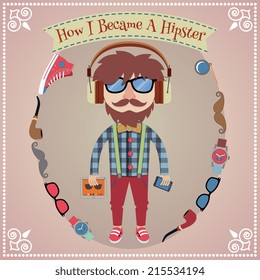 Hipster boy poster with geek design elements vector illustration