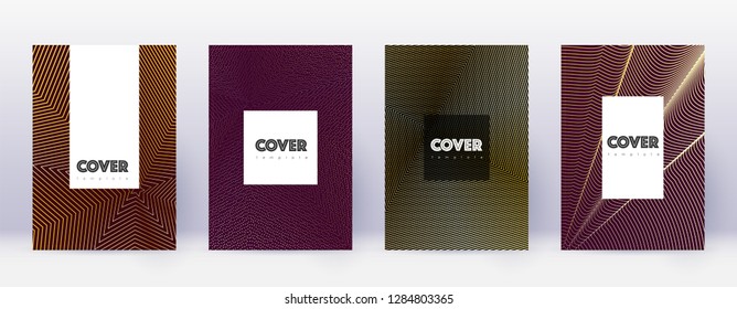 Hipster brochure design template set. Gold abstract lines on bordo background. Amazing brochure design. Noteworthy catalog, poster, book template etc.