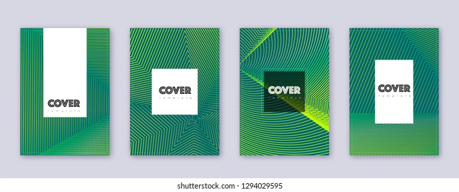 Hipster brochure design template set. Green abstract lines on dark background. Amazing brochure design. Posh catalog, poster, book template etc.