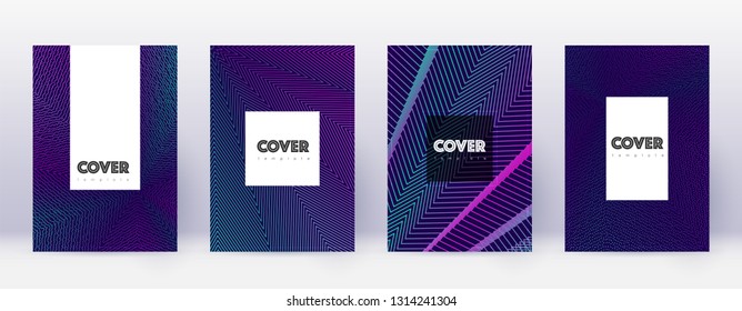 Hipster brochure design template set. Neon abstract lines on dark blue background. Amusing brochure design. Adorable catalog, poster, book template etc.