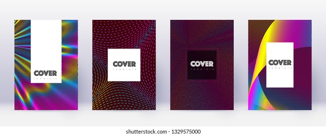 Hipster brochure design template set. Rainbow abstract lines on wine red background. Amusing brochure design. Marvelous catalog, poster, book template etc.