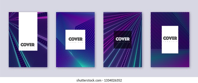 Hipster brochure design template set. Neon abstract lines on dark blue background. Amazing brochure design. Surprising catalog, poster, book template etc.