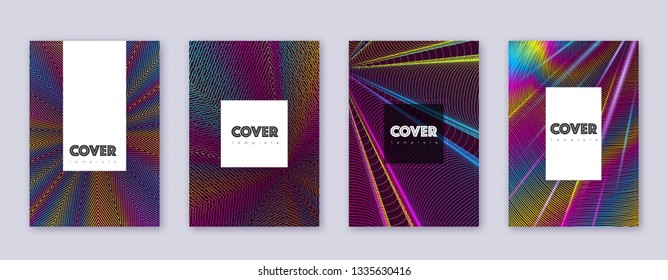 Hipster brochure design template set. Rainbow abstract lines on wine red background. Amusing brochure design. Impressive catalog, poster, book template etc.