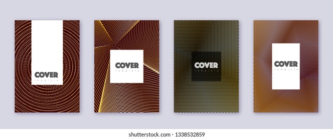Hipster brochure design template set. Gold abstract lines on bordo background. Amazing brochure design. Likable catalog, poster, book template etc.