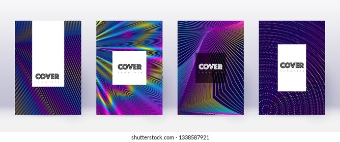 Hipster brochure design template set. Rainbow abstract lines on dark blue background. Amusing brochure design. Flawless catalog, poster, book template etc.