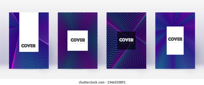 Hipster brochure design template set. Neon abstract lines on dark blue background. Amusing brochure design. Artistic catalog, poster, book template etc.