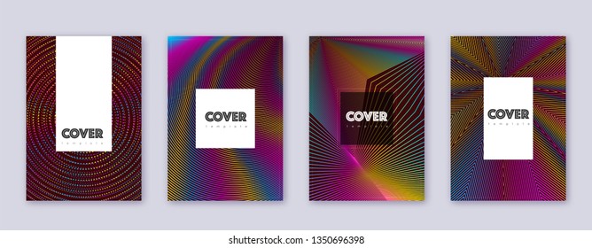 Hipster brochure design template set. Rainbow abstract lines on wine red background. Amusing brochure design. Immaculate catalog, poster, book template etc.