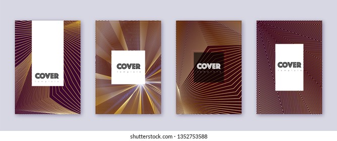Hipster brochure design template set. Gold abstract lines on bordo background. Amazing brochure design. Gorgeous catalog, poster, book template etc.