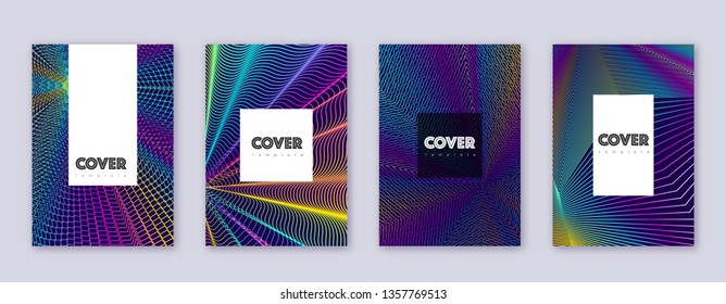 Hipster brochure design template set. Rainbow abstract lines on dark blue background. Amusing brochure design. Emotional catalog, poster, book template etc.