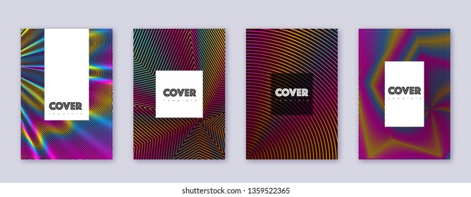 Hipster brochure design template set. Rainbow abstract lines on wine red background. Amusing brochure design. Ideal catalog, poster, book template etc.