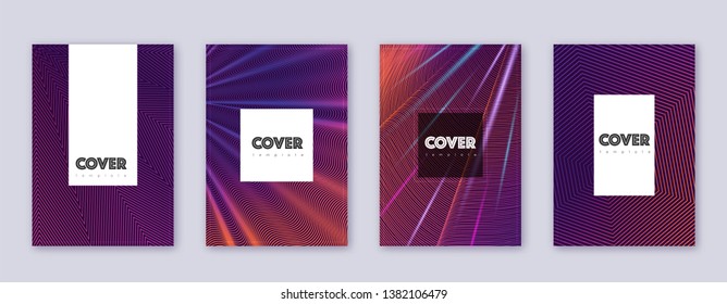 Hipster brochure design template set. Violet abstract lines on dark background. Amusing brochure design. Uncommon catalog, poster, book template etc.