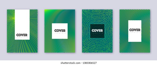 Hipster brochure design template set. Green abstract lines on dark background. Amazing brochure design. Precious catalog, poster, book template etc.