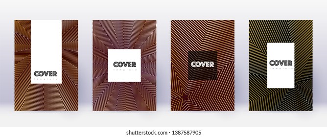 Hipster brochure design template set. Gold abstract lines on bordo background. Amazing brochure design. Magnetic catalog, poster, book template etc.