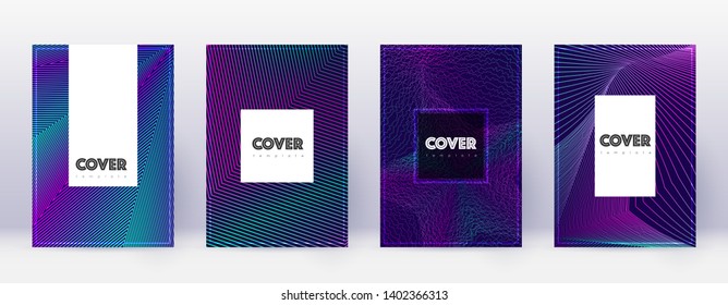 Hipster brochure design template set. Neon abstract lines on dark blue background. Amazing brochure design. Wonderful catalog, poster, book template etc.